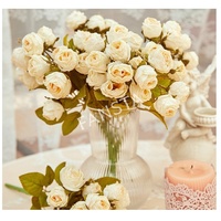 FANSTA Kunstmatige 15-koppige rozenboeket met verbrande rand, vintage verweerde look, zijden bloemen, bruiloft- en huisdecoratie