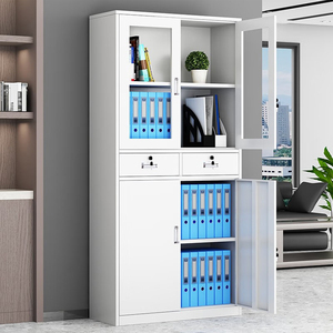 Bon marché Meuble de rangement moderne à étagère réglable Meuble de classement en acier et métal verrouillable à 2 portes en verre avec tiroir a - Product Image 3