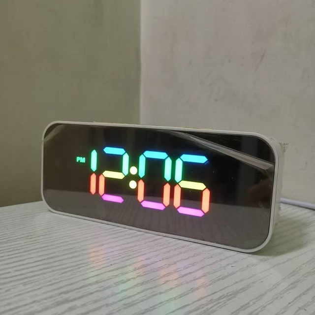 Mirror Panel Musical Digital RGB Multi-color LED Alarm Clock with Sound Recorder