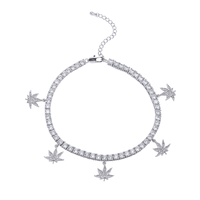 Chaîne de cheville pour femme en laiton avec zircon, motif feuille d'érable, style Hip Hop, 4mm, 9 pouces + chaîne d'extension, chaîne tennis