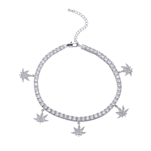 Chaîne de cheville pour femme en laiton avec zircon, motif feuille d'érable, style Hip Hop, 4mm, 9 pouces + chaîne d'extension, chaîne tennis - Product Image 4