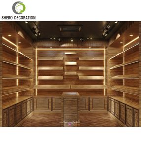 מחיר המפעל סיגר אולמות תצוגה עיצוב מרתף חומי סיגר מודרני ארון עץ סיגר ארון עץ קיר זכוכית חלון ראווה - Product Image 6