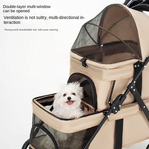 कुत्तों के लिए डबल लेयर चार पहिया पर्यावरण अनुकूल फोल्डेबल पालतू गाड़ी 15 किलो क्षमता ऑक्फोर्ड कपड़े एब्स सार्वभौमिक फिट प्रकाश आउटडोर - Product Image 4