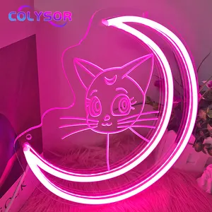 Creative Custom Anime Sailor Moon Luna Cat Atmosphere Decoration Acrylic Rgb Led Neon