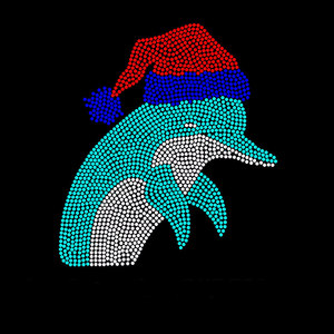 Đáng Yêu Giáng Sinh Mũ Cá Heo Sẵn Sàng Để Tàu Thiết Kế Rhinestone Dtf T Áo Sơ Mi Truyền Nhiệt Thiết Kế Strass Motif - Product Image 1