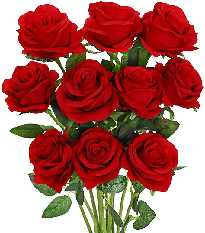 Rosas artificiais em atacado, rosas de seda vermelhas com haste flores buquê, festa de casamento, decoração de casa