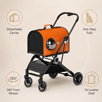 Poussette pour animaux de compagnie détachable avec coque en cuir PU, cadre pliable en acier carbone, maille respirante, 4 roues, capacité de 25 kg pour chiens et chats