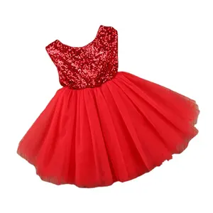 2023 Best Selling Sequin Kids Dresses Around Neck Sleeveless Girls Dresses Solid Tutu Skirts Princess Dresses