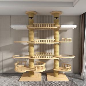 カスタム原宿風キャットツリータワー、穴あけ不要のダブルサイザル麻柱付き、大型多頭飼い用室内クライミングフレーム - Product Image 1