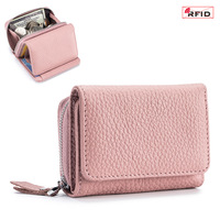 Dompet Mini RFID Lipat Tiga Wanita Kulit Asli Pendek Gaya Jepang Dompet Koin Multifungsi Kapasitas Besar dengan Ritsleting