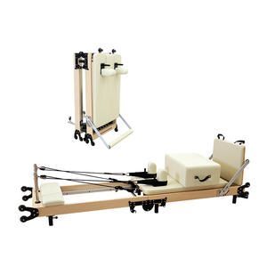 Cama de Pilates Reformer Plegable Portátil de Lujo, Equipo de Gimnasio, Reformer de Madera Plegable, Color Beige - Product Image 1