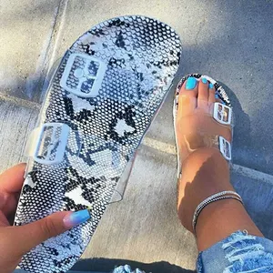 Hete Verkoop Mode Zomer Strand Zwembad Twee Gesp Glijbanen Slippers Slangenpatroon Jelly Sandalen