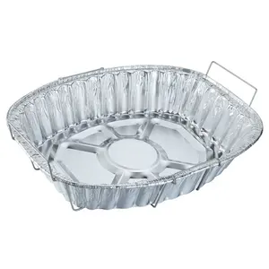 46x36x8cm Envases De Aluminio Bandeja Gigante Ovalada Oval Large Aluminum Foil Turkey Pan With Wire Handle OV46368R Yysmallcap