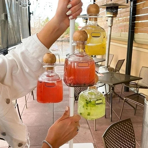 375ML Reusable Empty Liquor <strong>Drink</strong> <strong>Bottles</strong> Mini Clear Tequila <strong>Bottles</strong> Cups Wooden Round Stopper Reusable Cups with <strong>Straw</strong> - Product Image 3