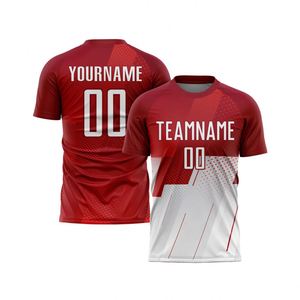 Camiseta de Fútbol Estampada en Rojo y Blanco, Manga Corta, Transpirable, de Secado Rápido, Ligera, para Entrenamiento y Partidos de Verano - Product Image 1