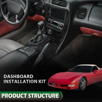 Kit de façade de tableau de bord pour autoradio double DIN compatible avec Chevrolet Corvette C5 1997-2004 10407815 Fibre de carbone noire
