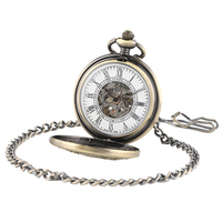 Jam Saku Mekanik Otomatis Vintage Phoenix & Bunga Skeleton Steampunk dengan Rantai untuk Pria