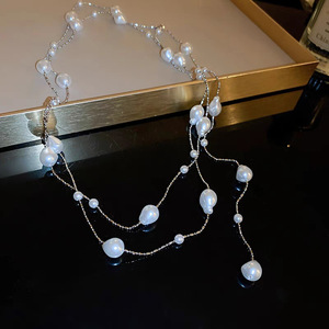 Irregular Pearl Necklace Double Layered Long Pendant Imitation Pearl Women's Fashion Sweater Chain Party Accessory - Product Image 3
