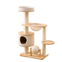 Arbre à chat 3-en-1 moderne, luxueux, durable, sûr et interactif en tissu et chêne blanc, design peu encombrant, écologique et anti-griffures