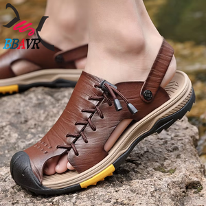 Sandalias Planas de Cuero para Hombre, Impermeables, Transpirables, Estilo Descalzo, con Amortiguación, para Playa, Senderismo, Pesca, Verano, Aire Libre, Cómodas - Product Image 3
