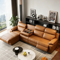 Canapé en cuir inclinable électrique minimaliste italien 3 places, canapé de cinéma maison avec plateau pliable pour salon