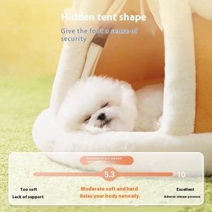 Cama Universal para perros y gatos de cuatro estaciones, nido semicerrado, características cálidas para dormir, estilo bonito hecho de pana, patrón de tela de bambú de seda - Product Image 4