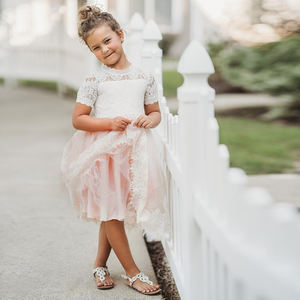Vestido de encaje para niñas, vestido de princesa con diseño de flores, vestido de fiesta de manga corta, vestido de tutú de malla para niñas, ropa informal - Product Image 6