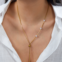 Colliers en acier inoxydable plaqué or avec zircon et perles, multi-styles, réglables, en forme de Y, superposés, bijoux de mode pour femmes