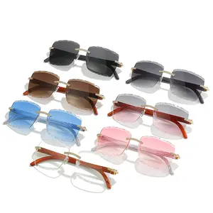 Rectangle Sunglasses Women Men Rimless Vintage Eyeglasses Luxury Brand Designer Sun Glasses Frameless Shades Retro Eyewear UV400