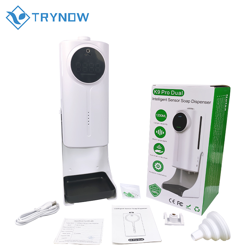 K9 pro dual 1200ml thermometer soap dispenser with forehead and hand sensor 2 in 1 soap dispenser