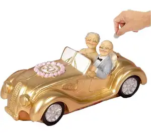 50th Polyresin Statues - Wedding Car Elderly Couple Figurines Collectibles for Parents (Commemorative Coins Bank)