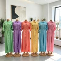 Robe midi élégante vintage unie à manches courtes pour le bureau, imprimé numérique, lavable, en spandex, vente en gros, collection automne