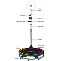 Machine à lumière d'appoint pour photomaton 360°, caméra, iPad, selfie, vidéo, rotation automatique pour fête, anneau lumineux, rotation à 360° avec support