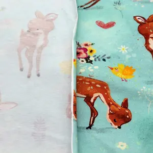 OEM ODM Soft Touch Plain Spandex Knitted Jersey Cute Flower Rabbit Deer Print Custom Printing Cotton Lycra Fabric For Kids