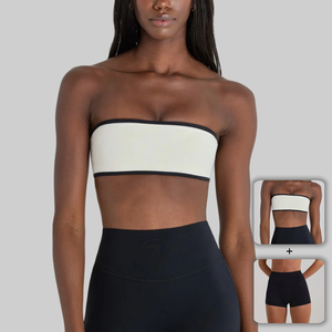 Custom Logo Women Set Active-Wear Gym Fitness Open <strong>Back</strong> Plounge V-neck Yoga Halter <strong>Top</strong> Ladies Contrast Trim <strong>Low</strong> Impact Yoga Bra - Product Image 2