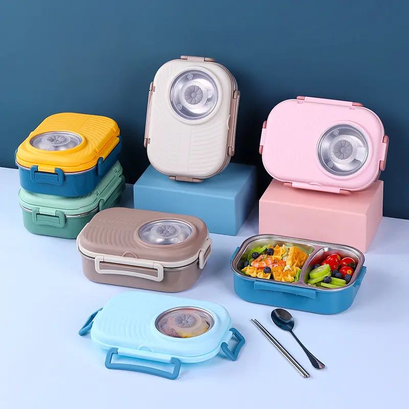 Umwelt freundliche auslaufs ichere wieder verwendbare Lunchbox mit versiegeltem Fach Edelstahl Kids School Bento Box mit Besteck und Suppen schüssel