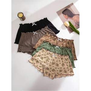 Paquete de 5 bragas tipo boyshort florales personalizadas para mujer, de cintura baja, transpirables, de algodón y spandex, con volantes y lazo. - Product Image 5