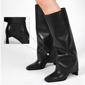 Getweiss זול הסיטונאי רטרו נשים מגפיים שחור pu מרובע בוהן גבוה woopdover מגפיים מערב גבוה עקבים גבוהים הברך - Product Image 4