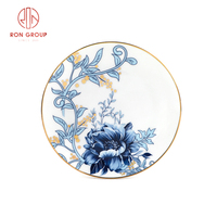 Assiettes de Présentation Luxe Italiennes Bleues et Blanches Tendance en Porcelaine Fine – Ensemble de Vaisselle en Céramique pour Dîner