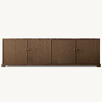 Meuble TV Rhoohill personnalisé de haute qualité pour salon, en bois de chêne naturel, console multimédia en bois avec plateau en marbre