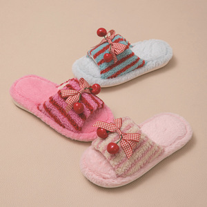 Arc de cerise en peluche ouvert pour femmes rayé pour pantoufles transfrontalier pour <span class=keywords><strong>Amazon</strong></span> contraste couleur respirant coton Maiden Mao - Product Image 4