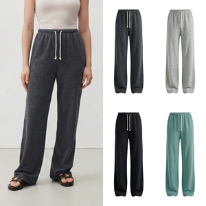 Pantalones Deportivos de Mujer Ultra Suaves de Poliéster/Algodón, Transpirables, de Pierna Ancha, Cintura Alta Elástica, con Bolsillos, para Yoga, Dormir o Uso Casual - Product Image 1