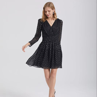 Robe décontractée trapèze pour femme, imprimé numérique, col en V fin, à pois, manches longues, en mousseline florale, longueur genou, taille naturelle