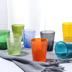 Hot Selling Plates and Cup Europe Style Green Blue Orange Purple Water Drinking Tumbler Glasses Bubble Glass Cup
