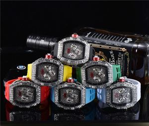 Alta calidad de lujo de los hombres de cuarzo diamante Tonneau totalmente helado reloj <span class=keywords><strong>rojo</strong></span> Bule correa de silicona reloj Masculino - Product Image 2