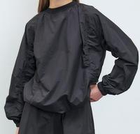 Chemisier décontracté uni à manches longues avec col simple, en tricot mélangé tissé, pull respirant avec logo frontal