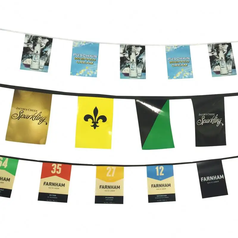 विज्ञापन के लिए प्लास्टिक ध्वज बैनर लटकाने वाले अद्वितीय आकार के बंटिंग झंडे | पेनांट स्ट्रिंग्स - आपके लोगो के साथ कस्टम मुद्रित