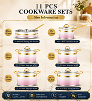 Batterie de cuisine LEOZ de luxe rose 11 pièces en acier inoxydable avec couvercles en verre trempé, compatible lave-vaisselle et four, pour cuisinières à gaz/à induction, saine et durable