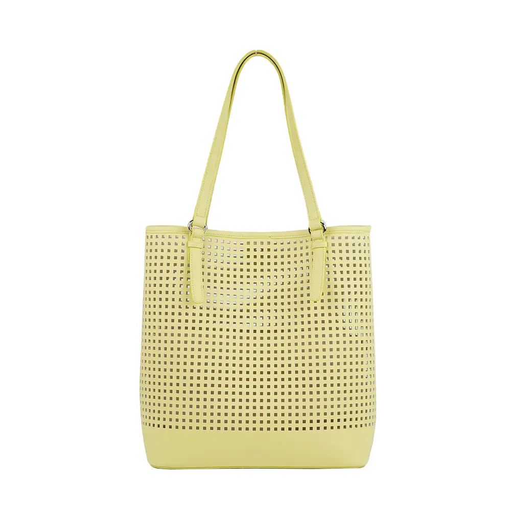 Wholesale Fashion Simple Designer PU Yellow Hollow Out Designer Women's Large Capacity Tote Bag