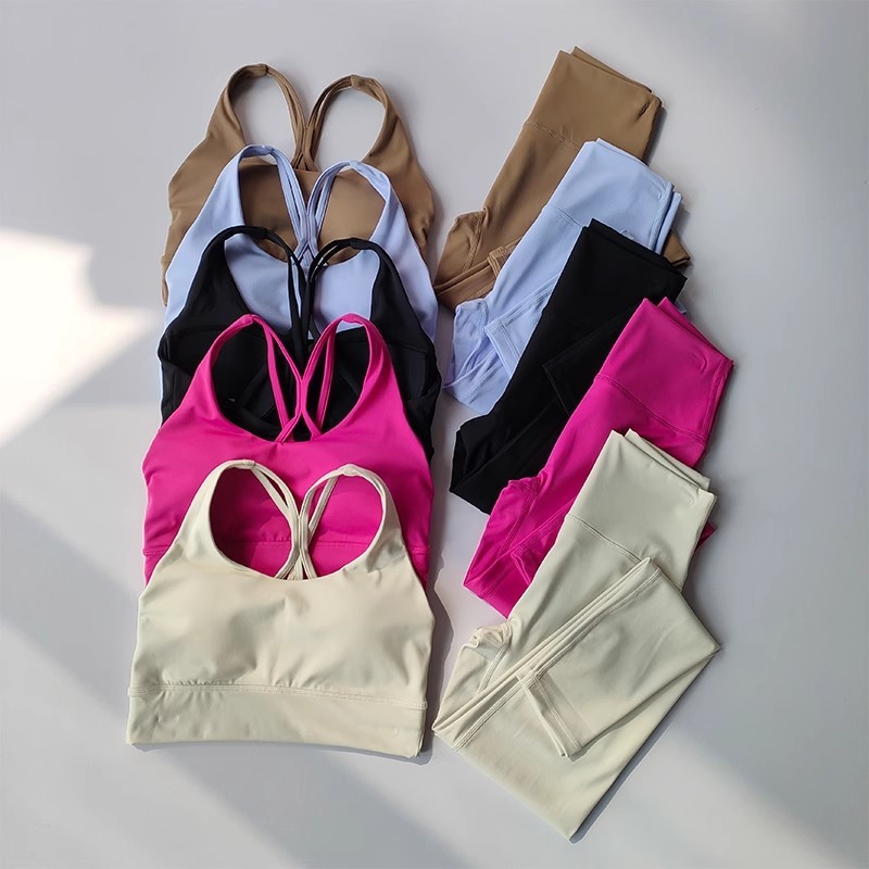 Women's Yoga Pilates Fitness 2-Piece Set Spandex/Nylon Shockproof Push-up Quick-drying Sports Underwear Training Suit